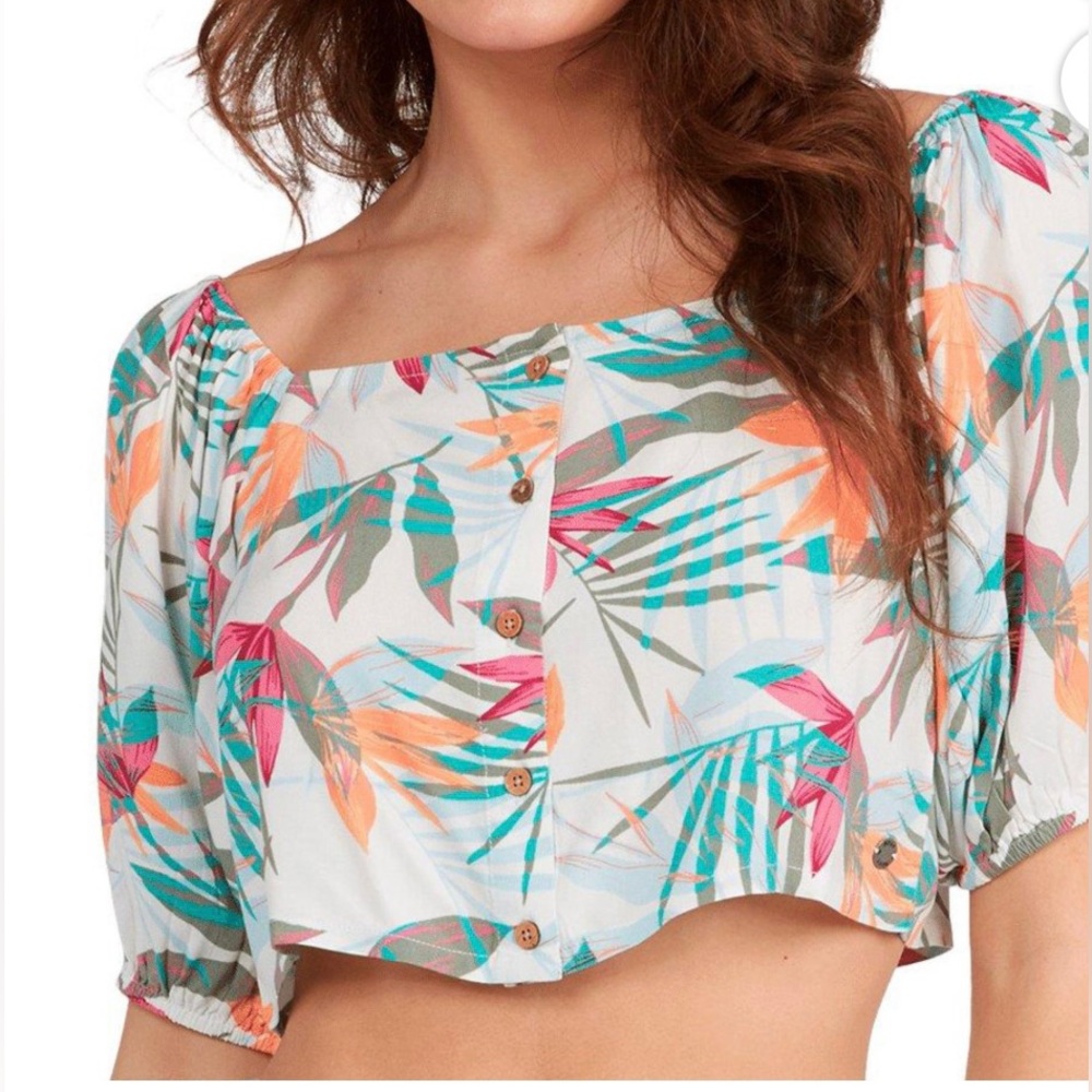 NWT- Roxy pure sugar crop top white floral - size XS